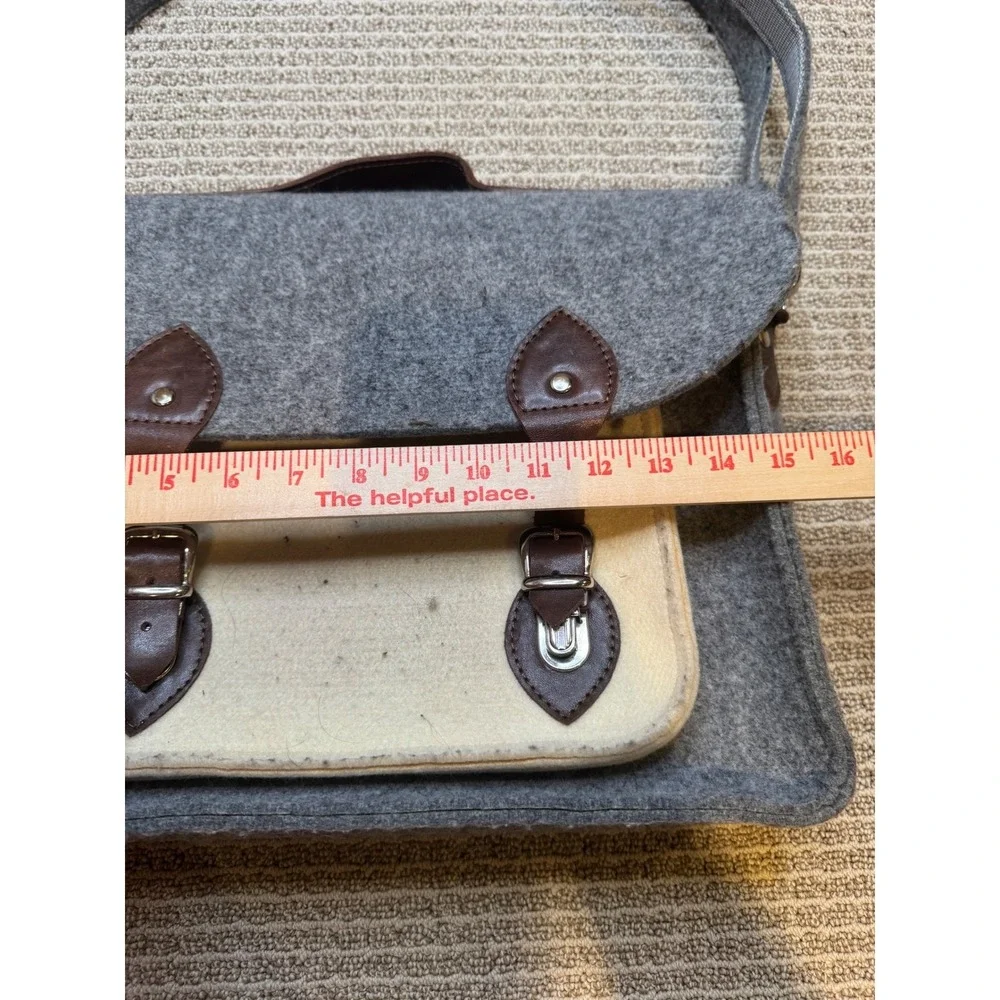Grey‎ Felt Satchel Messenger Bag Two Tone Buckle Strap Shoulder Bag